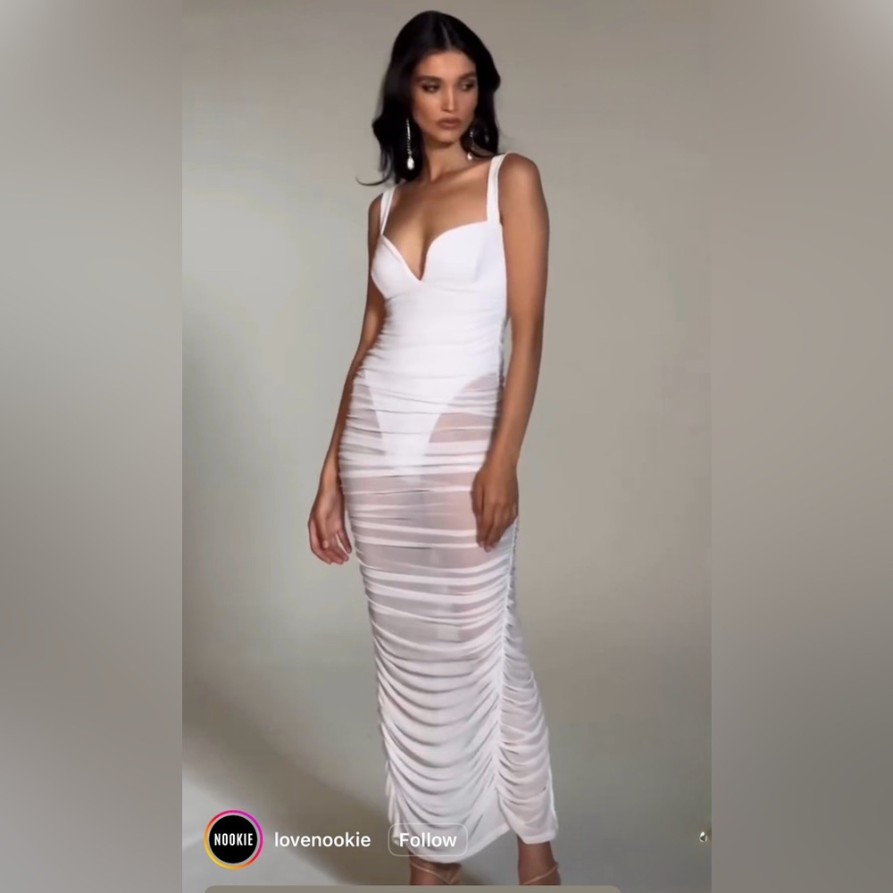 NWT Nookie $380 WHITE Grown with sheer bottom and bodysuit attached size S